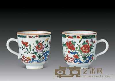 清康熙 五彩花卉把杯(一对) 直径7.5cm;